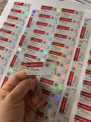 Этикетки для флаконов с семаглутидом 1 мг, 5x2 см, голографический лазерный эффект, флаконы 2 мл, 3 мл