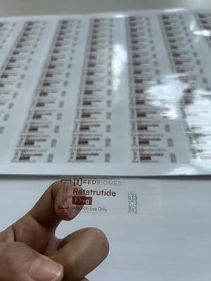 Этикетки для пептидных флаконов Retat rutide 10 мг, прозрачные ПВХ