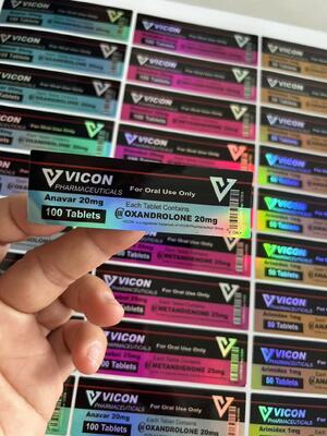 Наклейки на бутылку с лекарством Анавар 20 мг 100 капсул с лазерным эффектом